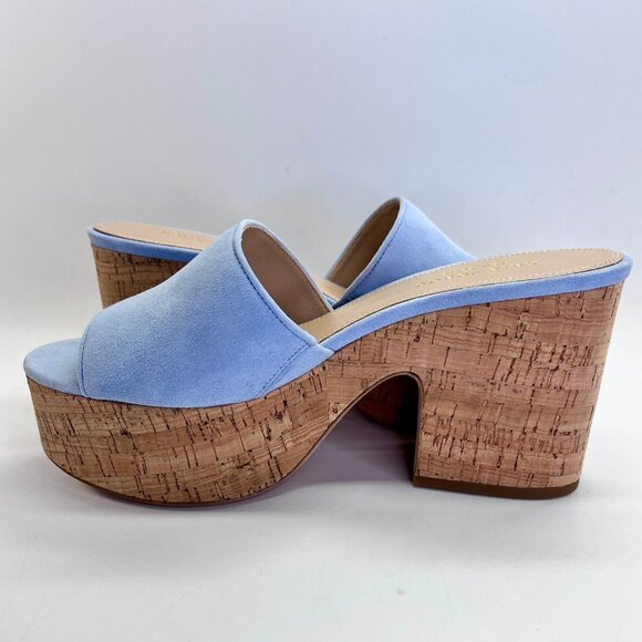 Kate Spade Ibiza Suede Sandals Size 9B Sky Blue Cork Platform Heels Casual - Picture 9 of 16